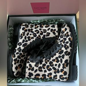 New Kate Spade Leopard Print Merigue Lace Up Combat Boots